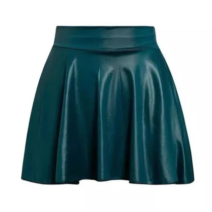Women’s Multipurpose Mini Skirt — High Waist Faux Leather Skater Skirt, Elastic Short Skirt for Work & Nightclub