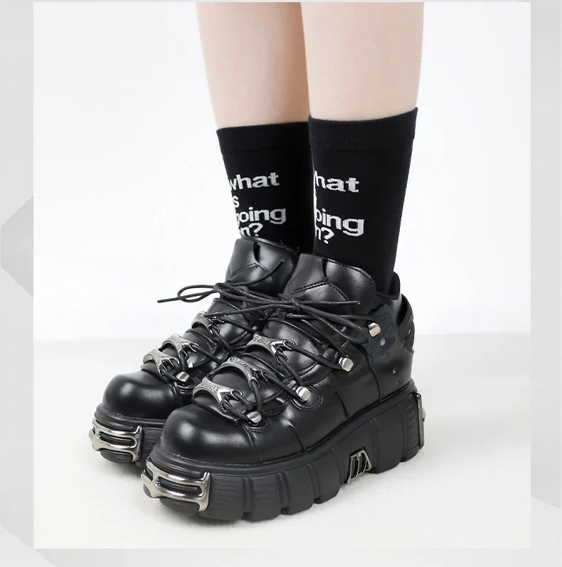 2024 New Punk Style Women's Platform Shoes – 6CM Lace-Up Gothic Ankle Boots with Metal Decor