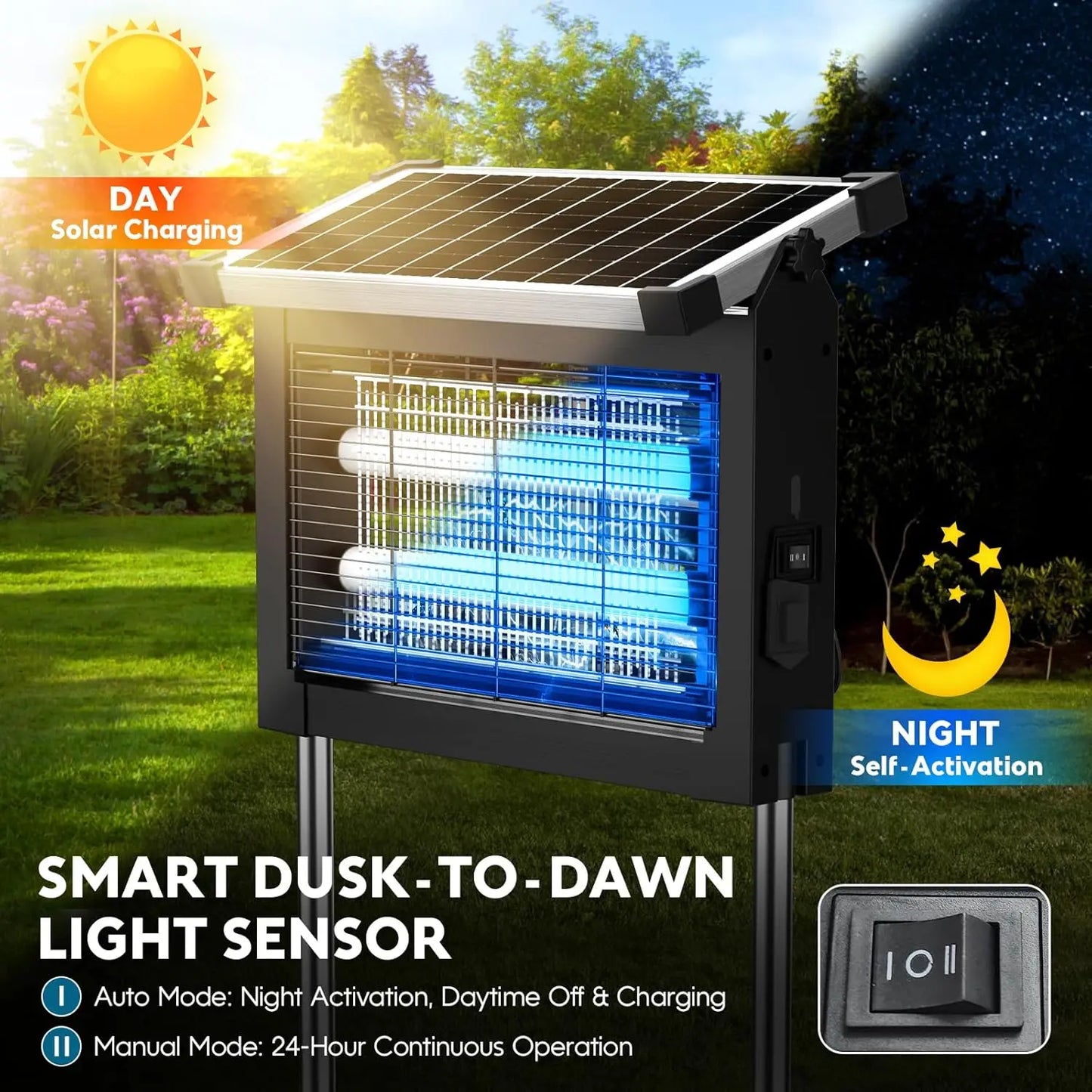 Solar Bug Zapper Outdoor 4500V Mosquito Killer Lamp – Waterproof Electric Fly Trap with Solar Panel Sensor for Garden, Patio & Camping Pest Control Device