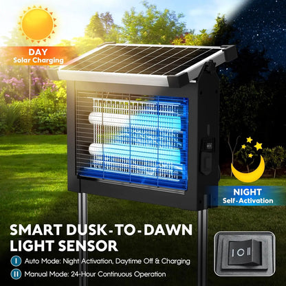 Solar Bug Zapper Outdoor 4500V Mosquito Killer Lamp – Waterproof Electric Fly Trap with Solar Panel Sensor for Garden, Patio & Camping Pest Control Device