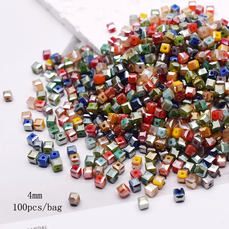 Pink Czech Glass Crystal Beads - 3mm 4mm 5mm Cube Square Candy Seed Beads for DIY Jewelry Making Charms
