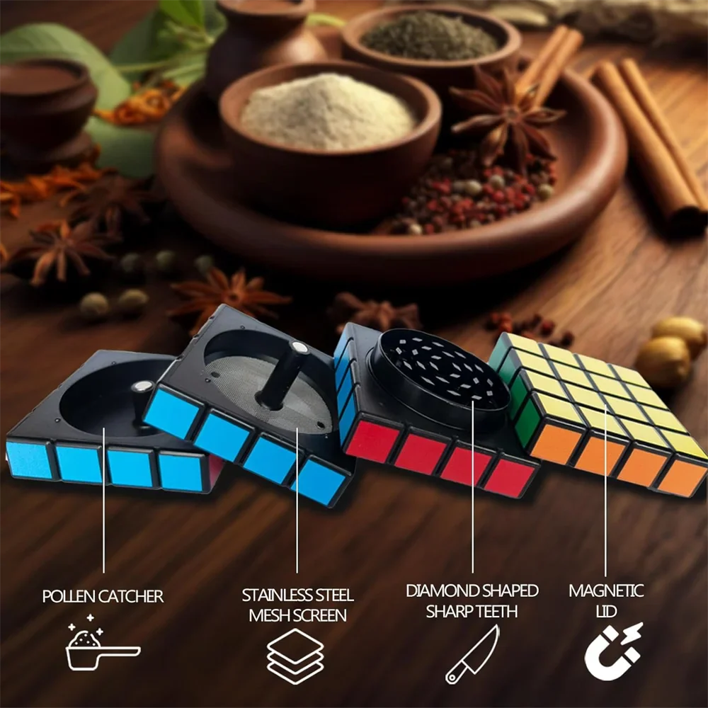 Magnet Magic Cube Four Layers Grinder - Multifunctional 1.8-Inch Cigarette Shredder and Spice Crusher