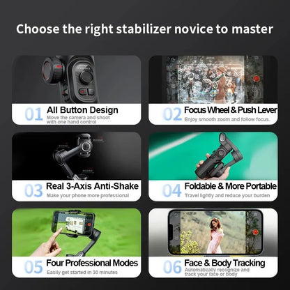 AOCHUAN 3-Axis Handheld Gimbal Stabilizer – SmartXE for iPhone & Android, AI Face Tracking for TikTok & Vlog Videos