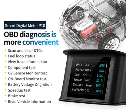 P10 Pro Head-Up Display – On-Board OBD2 Computer with Digital Speedometer, Mileage, Temperature & Driving Data Gauge