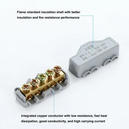 High Power Wire Splitter Connector — Brass Terminal Block for Large Current Electrical Splice