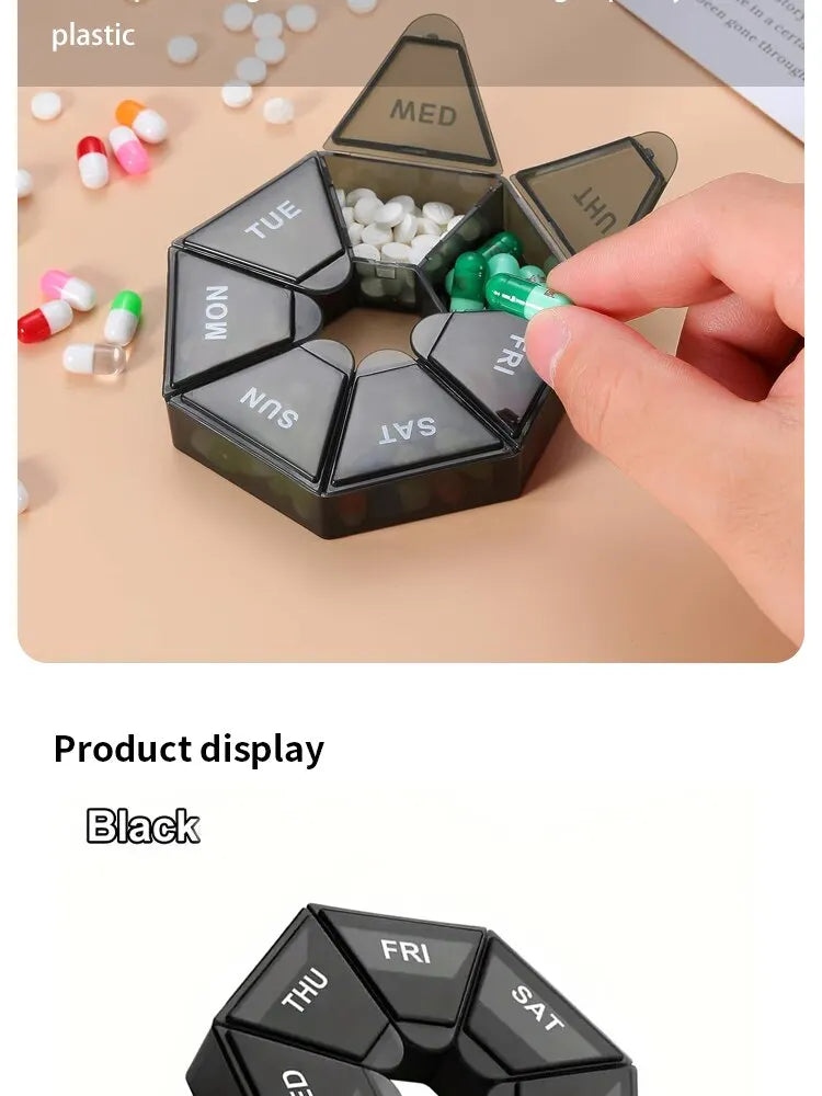 2Pcs 7-Day Pill Storage Box – Mini Travel Medicine Dispenser with 7 Compartments, Plastic Sealer Box