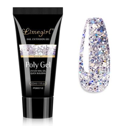 LIMEGIRL 30ml Nail Extension Gel – Glitter Soak-Off Acrylic UV Poly Gel for Quick Nail Build & Manicure