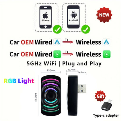 EKIY 2-in-1 AI Smart Box — Wireless CarPlay & Android Auto Adapter with Wired CarPlay for Car Intelligent Systems