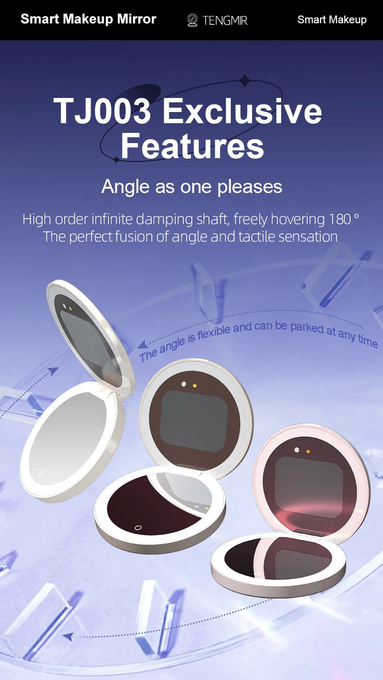 TENGMIR UV Smart Sunscreen Makeup Mirror – Portable LED Light UV Detection & Sunscreen Testing Mirror