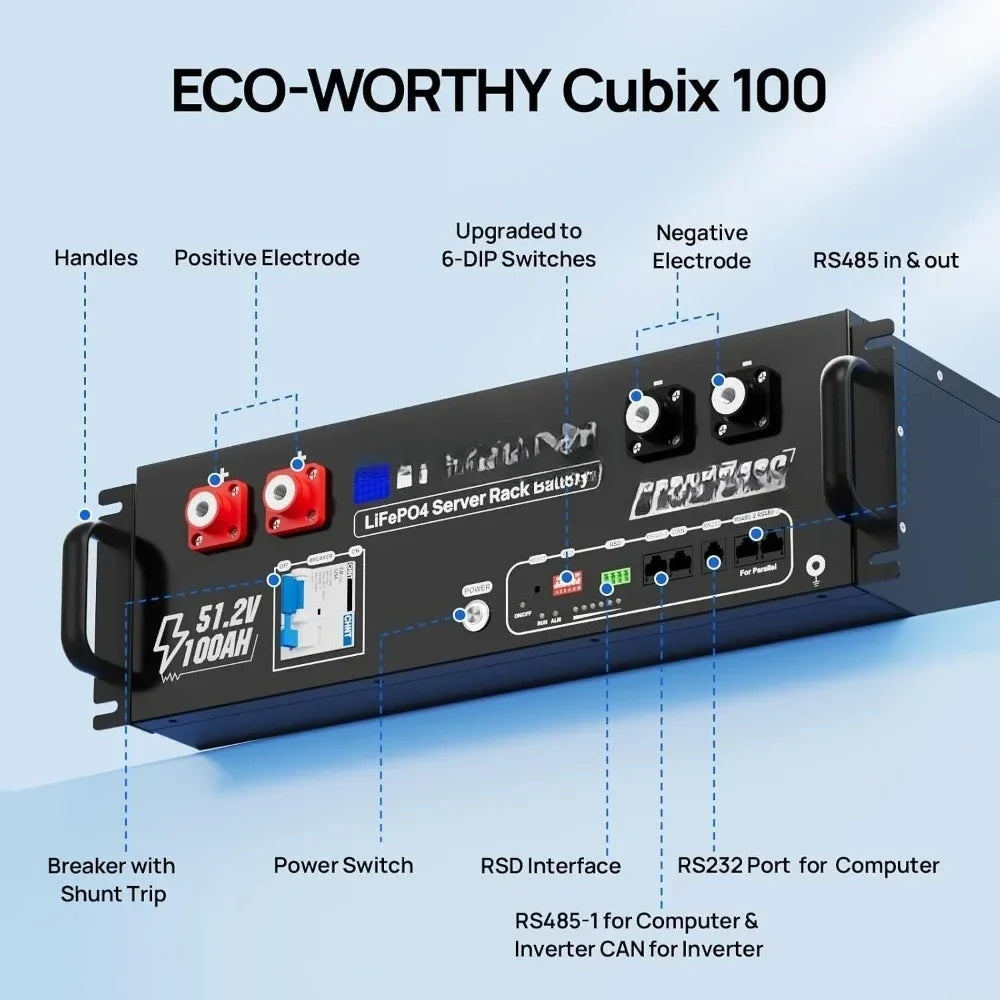 48V 100Ah LiFePO4 Lithium Battery - Bluetooth Solar Energy Storage & Home Backup Power