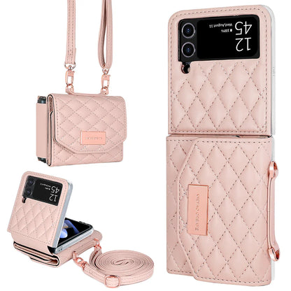VIETAO Leather Wallet Phone Case with Crossbody Strap — Pink Purse Case for Samsung Galaxy Z Flip 3/4/5/6/7