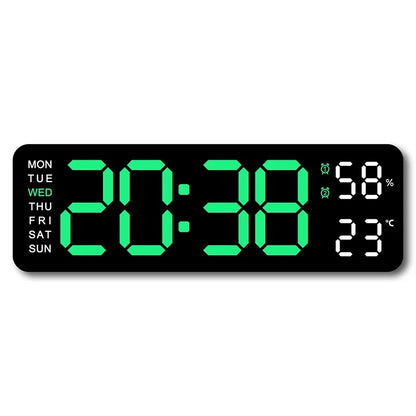 9-Inch Digital Wall Clock — USB Powered LED Table Clock with Temperature, Humidity, Week Display, Auto Dimmer, DST, 12/24H & Alarm