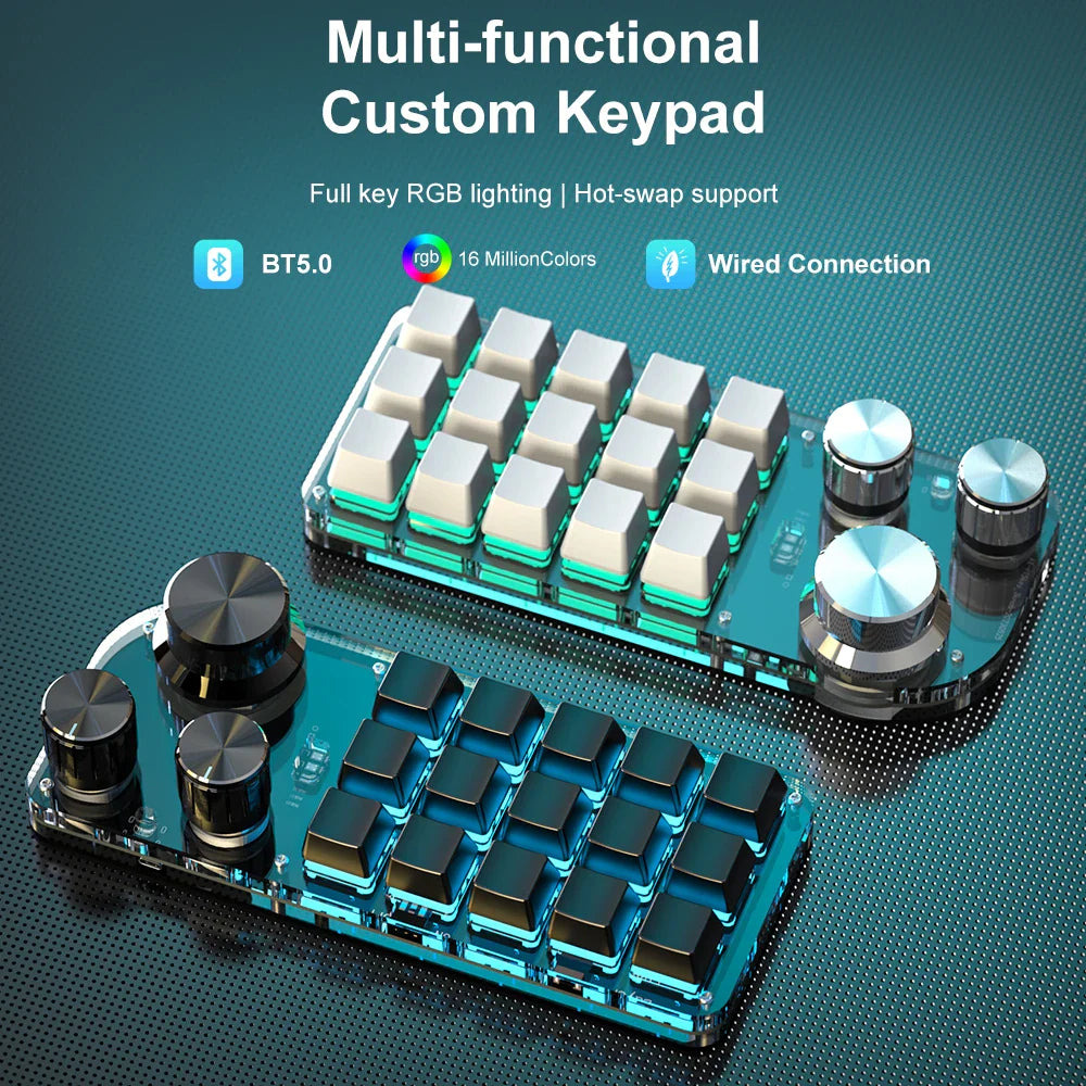 15-Key RGB Mechanical Macro Keyboard — Custom Programmable Hotswap Macropad with 3 Knobs for Photoshop & Gaming