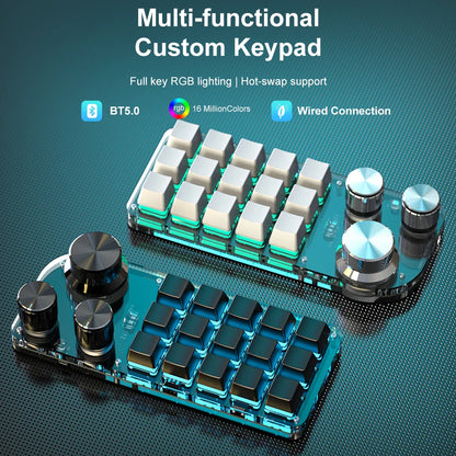 15-Key RGB Mechanical Macro Keyboard — Custom Programmable Hotswap Macropad with 3 Knobs for Photoshop & Gaming