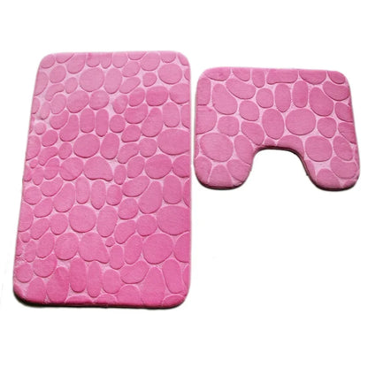 2PC Set Funnel Cobblestone Anti-Slip Bathroom Mat - Toilet Rug, New Bath Mat Set
