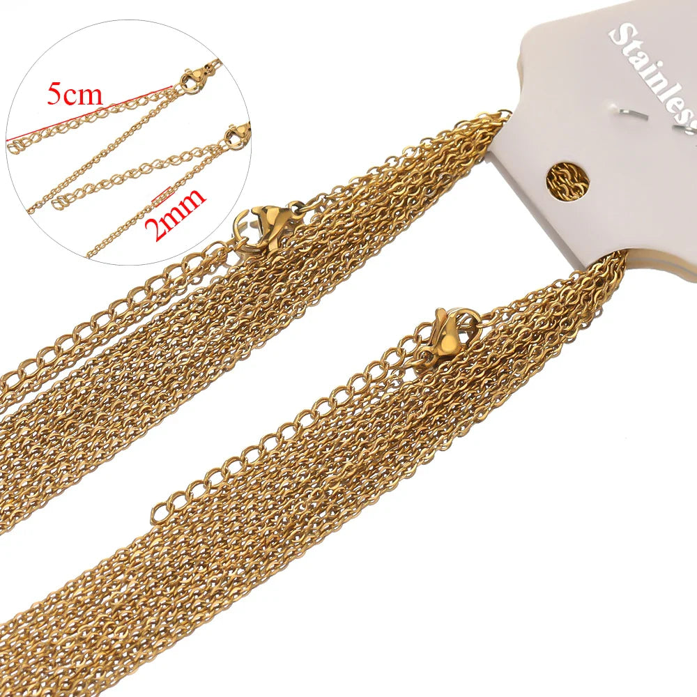 10pcs Gold Stainless Steel Link Chains – 45+5cm Adjustable Necklaces, Fashion Jewelry Chokers for DIY