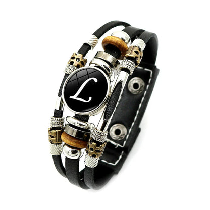 Retro A-Z Initial Alphabet Bracelet – Adjustable Leather & Handmade Rope Bangle for Men & Boys, Perfect Gift Jewelry