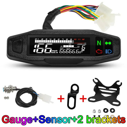 AD Universal Motorcycle Digital Speedometer – LED Tachometer Dashboard Instrument Panel with LCD Display & Y Bracket