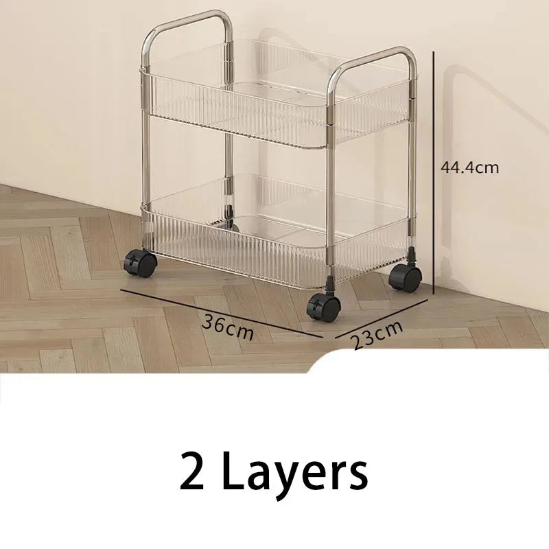 Mobile Shelf with Wheels - Multi-Layer Storage Rack Home Trolley, 2/3/4 Tiers Rolling Cart for Snacks, Cosmetics, and Sundries Organizer