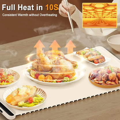 Electric Warming Tray – Foldable Portable Smart Food Warmer Plate with 3 Temperature Settings for Fast Heating