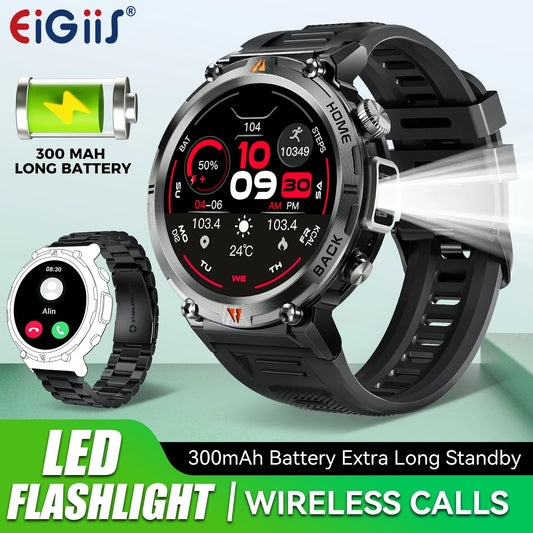 EIGIIS KE3 Smartwatch for Men – 3ATM Waterproof, Bluetooth Call, Health Monitor, Flashlight, 100+ Sports Modes