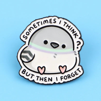 Cartoon Lapel Pins – “Sometimes I Think?” Cute Pigeon Enamel Brooch for Women, Funny Jewelry Gift