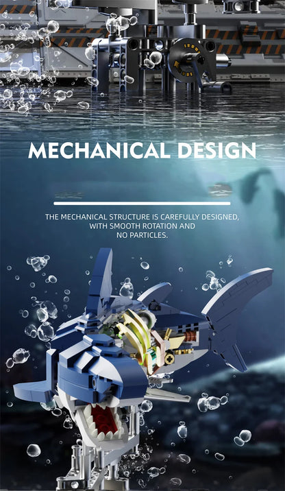 Mechanical Shark & Sea Life Building Blocks Set – Crocodile, Parrot, Mantis, Frog, Manta Ray Toy for Kids