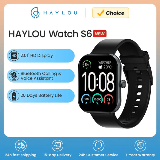 HAYLOU Watch S6 Smartwatch — 2.01" HD Display, Bluetooth Voice Calls, IP68 Waterproof Fitness Tracker