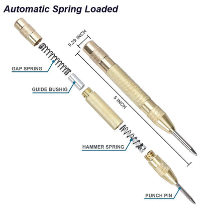 Automatic Center Punch for Woodworking Metal | Self-Pin Mark Spring Loaded Dent Marker | Carpenter Hand Tool