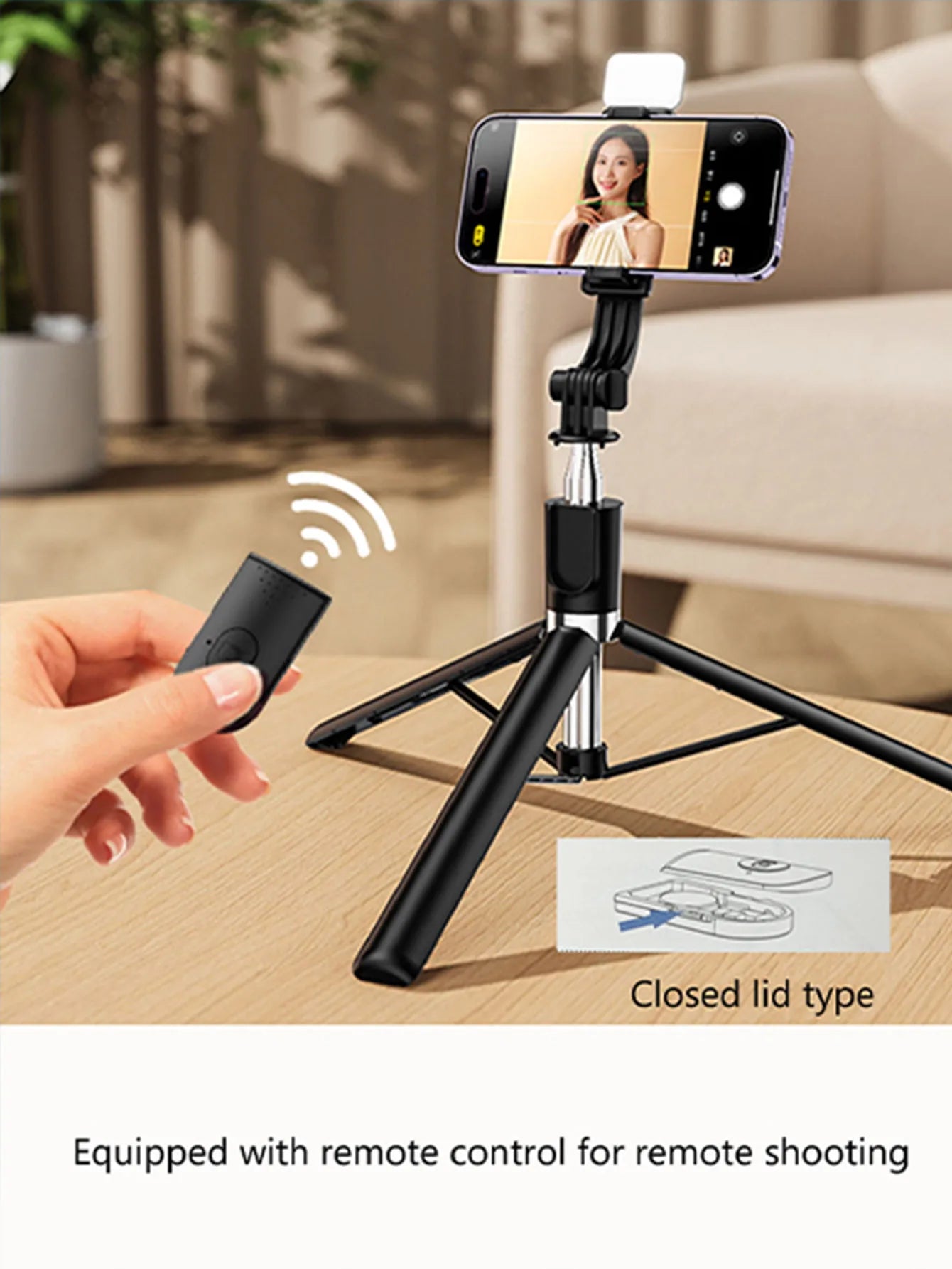 170cm/67in Selfie Stick Tripod – Extendable Aluminum Stand with Fill Light & Bluetooth Remote, Compatible with iPhone & Android