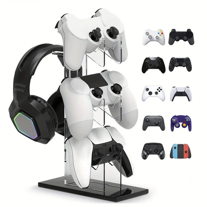 Universal 3-Tier Controller & Headphone Stand – PS5/PS4 Storage Holder in Black, White & Clear
