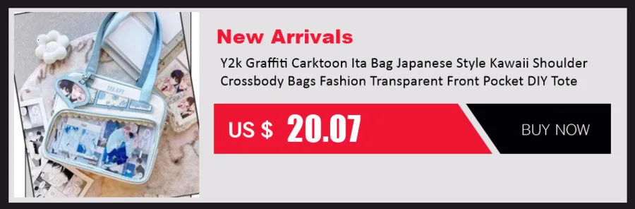 Y2K Korean Kawaii Cat Ita Bag — Cute PU Transparent Shoulder & Crossbody Bag for Girls, Harajuku Style Backpack