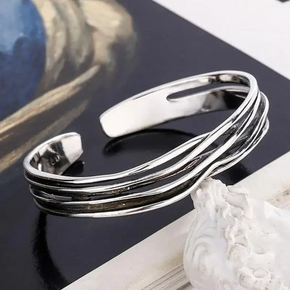 Retro Tibetan Six-Character Mantra Bracelet — Silver Plated Lotus Cuff for Men