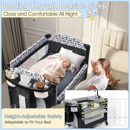 5-in-1 Portable Pack and Play Bassinet — Bedside Sleeper with Diaper Changer, Storage Bag & Music Box
