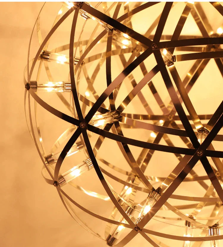 Italy Designer Spark Ball LED Chandelier – Stainless Steel Firework Pendant Lamp with Remote for Loft Living Room Decor