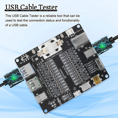 USB Cable Tester – Type-C, Type-B, Micro Short Circuit and Data Anomaly Detection Test Board for iOS & Android