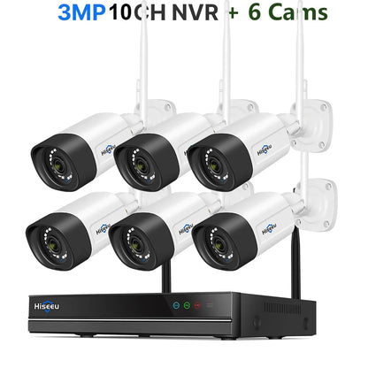 Hiseeu 10CH 5MP WiFi Security Camera System — H.265 NVR with Color Night Vision, Human Motion Detection & 2-Way Audio Outdoor Cameras