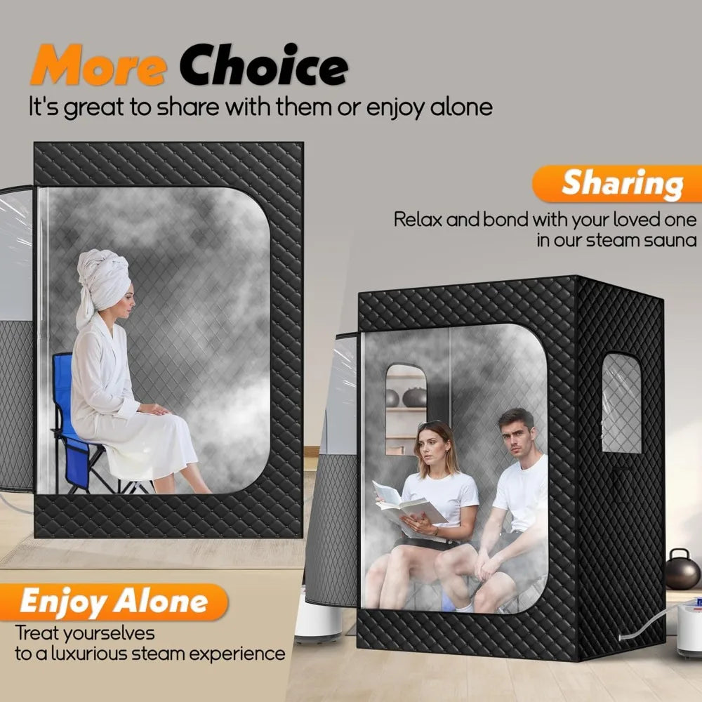 2-Person Portable Steam Sauna for Home – Extra Large Sauna Box with 2 Steamers, Foldable Chairs & Remote Control