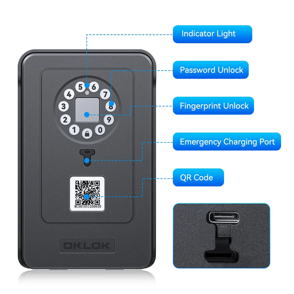 Camluxy Smart Key Box with Fingerprint & Digital Password – Secure Lockbox with IC Card and Combination Code Unlock
