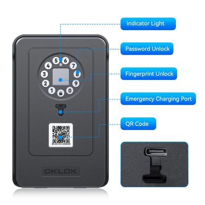 Camluxy Smart Key Box with Fingerprint & Digital Password – Secure Lockbox with IC Card and Combination Code Unlock