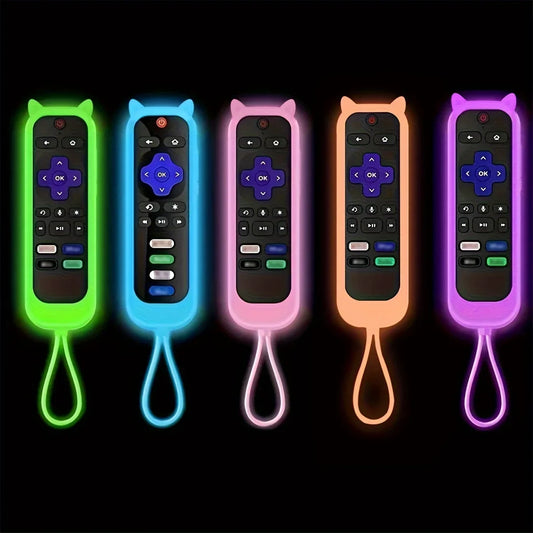 Glow-in-the-Dark Cat Ear Silicone TV Remote Cover - Cute Protective Case for TCL, Hisense & Roku Remotes