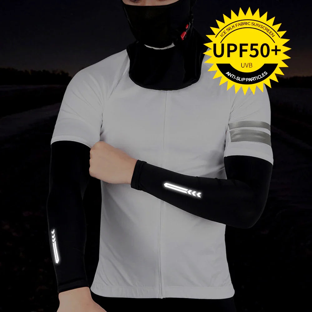 1 Pair Ice Fabric UV Protection Arm Sleeves: Breathable Cooling for Fitness, Basketball, Cycling - UPF 50