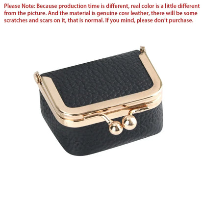 URBAN MASTER Genuine Leather Mini Coin Purse – Solid Color Kiss Lock Change Pouch, Casual Small Wallet for Women
