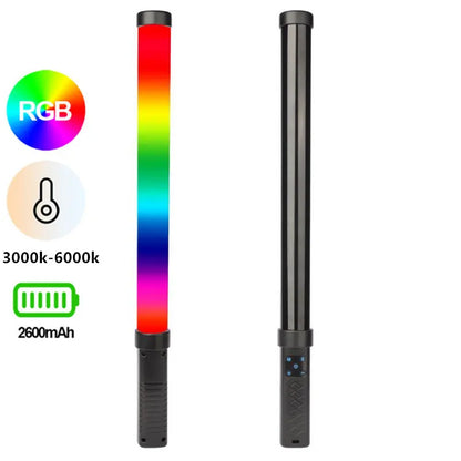 RGB LED Stick Light Wand Handheld Tube Video Light 3000K-6000K 2600mAh Rechargeable Photography Fill Lamp for Studio & Vlogging