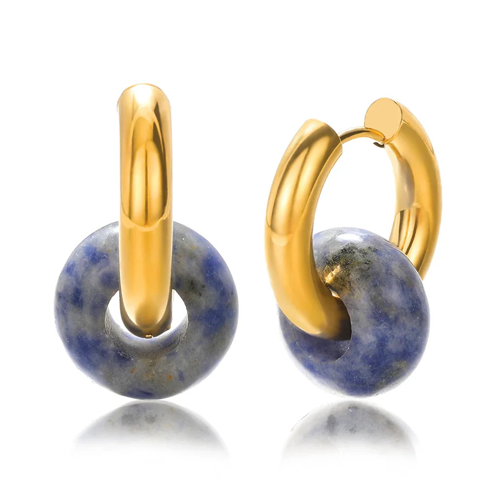 Leopard Bead Opal Stainless Steel Hoop Earrings — Gold Color, Anti-Fading Wedding & Prom Jewelry for Women, Gift Accessory