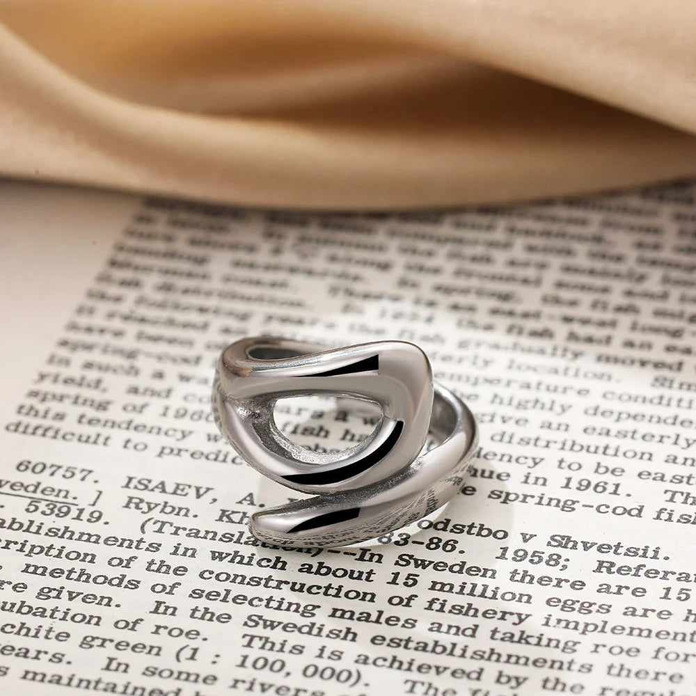 Vintage Stainless Steel Chunky Ring – Punk Irregular Adjustable Open Ring for Women, Wedding Jewelry Gift