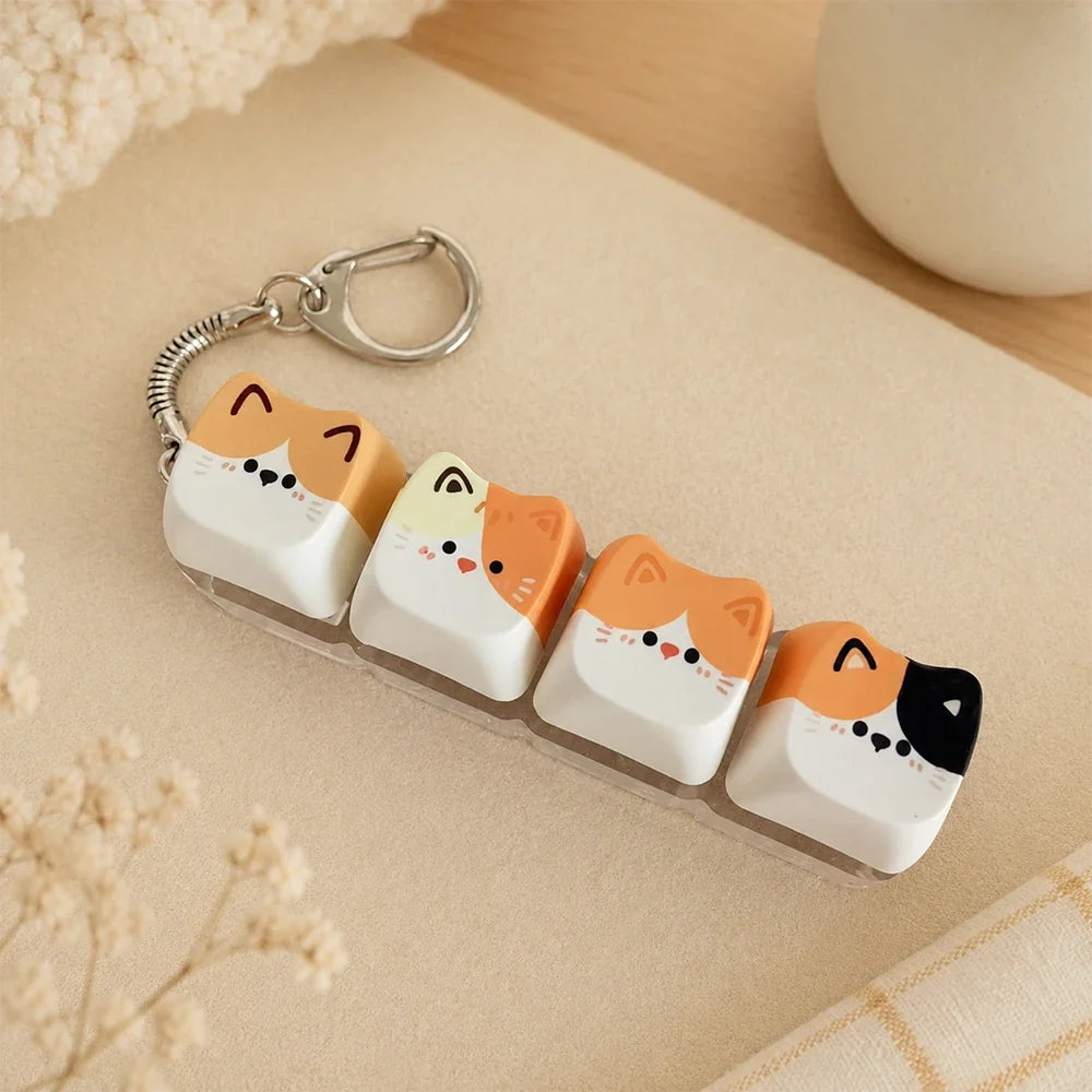 Cute Cat Relax Keycap Fidget Toy - Kawaii 4-Key Keyboard Keychain & Bag Charm Gift
