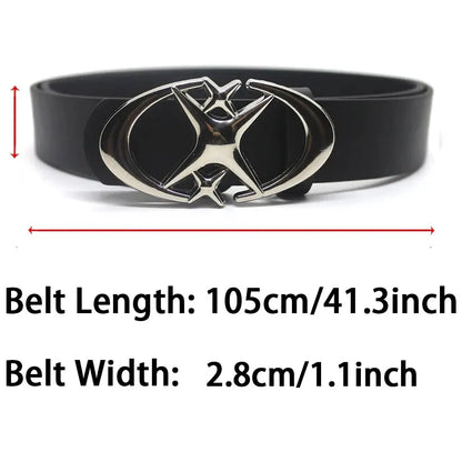 Women’s Punk Star Buckle Belt – Cross Metal Vintage Gothic Y2K PU Leather Waistband for Pants & Jeans, Unisex Fashion Belt