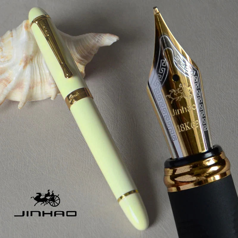 Iraurita Jinhao X450 Fountain Pen – 0.7mm Broad Nib, Dark Green & Gold, Full Metal, 21 Color Options with Ink