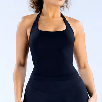 NCLAGEN Impact Halter Top — Women's Padded Longline Strappy Yoga Tank for Gym, Pilates & Fitness Activewear